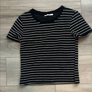 Zara Black and White Striped Short Sleeve Tee